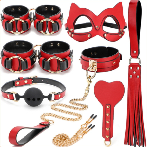 coffret sm bondage 8 pieces rouge noir