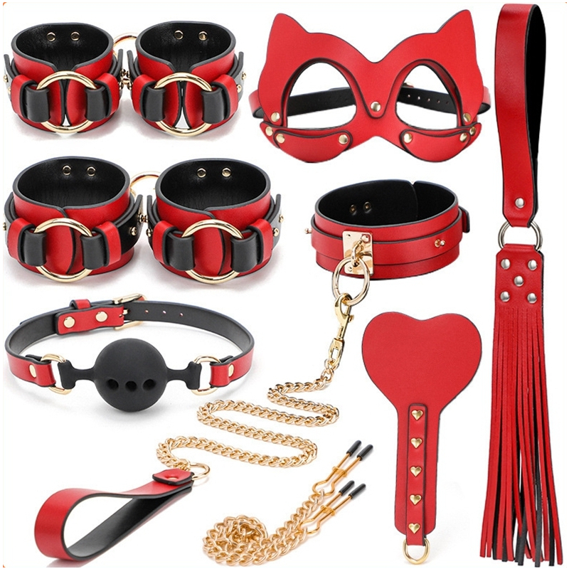 coffret sm bondage 8 pieces rouge noir