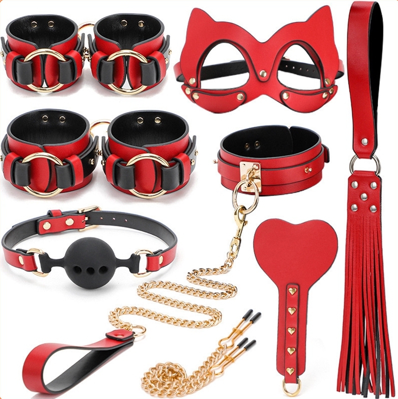coffret sm bondage 8 pieces rouge noir