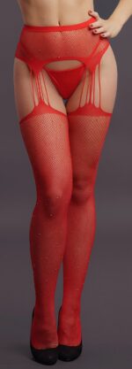 collant effet porte jaretelles avec strass lana rouge scaled