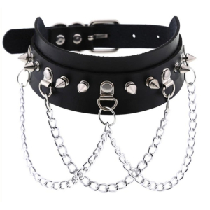collier a pointes piky noir argente