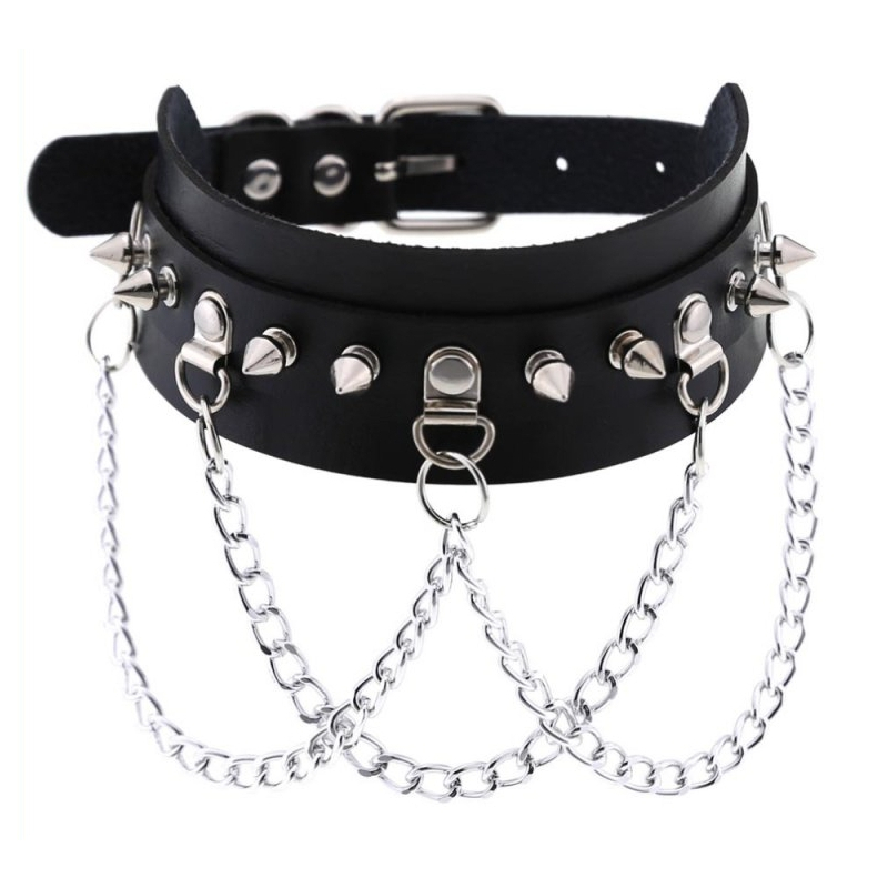 collier a pointes piky noir argente