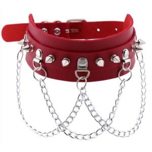 collier a pointes piky rouge argente 1