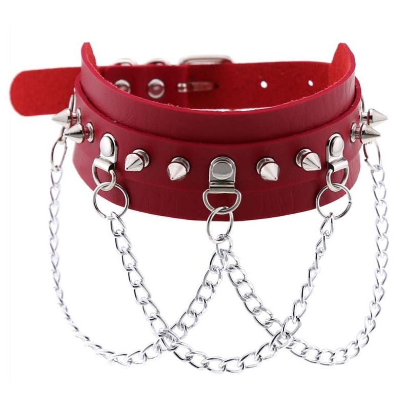 collier a pointes piky rouge argente