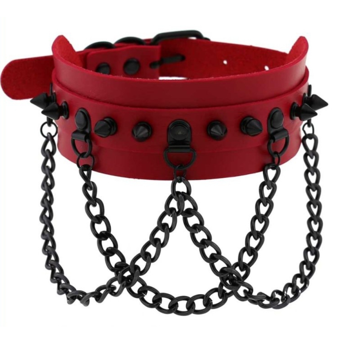 collier a pointes piky rouge noir 1