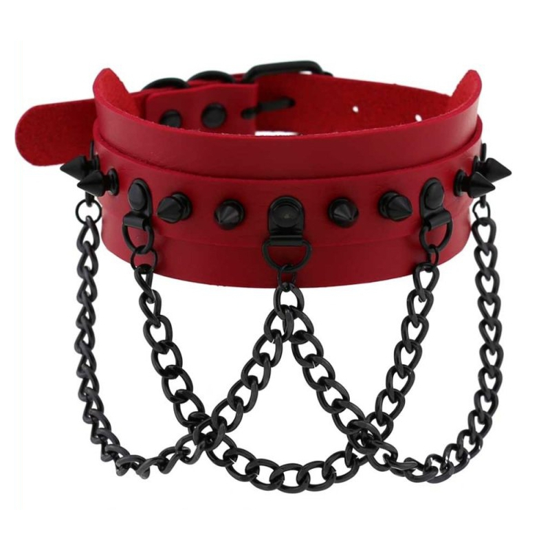 collier a pointes piky rouge noir