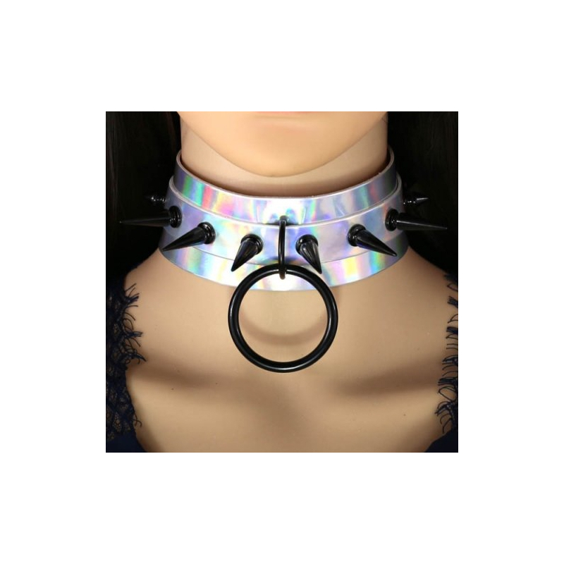 collier a pointes strobo laser argente noir 1