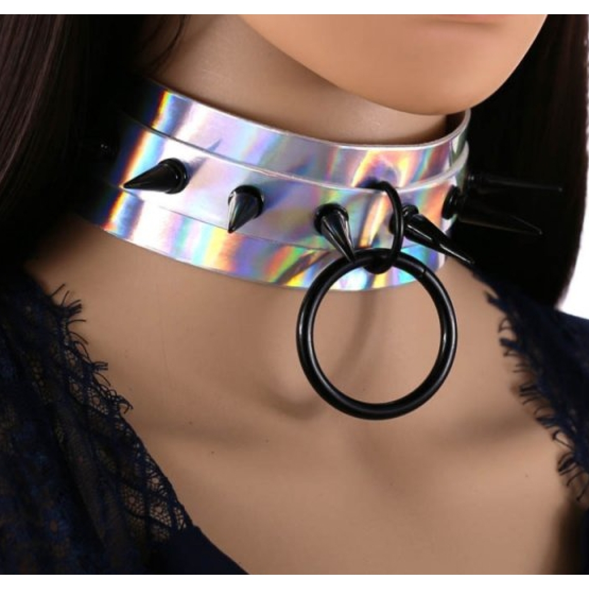 collier a pointes strobo laser argente noir 2