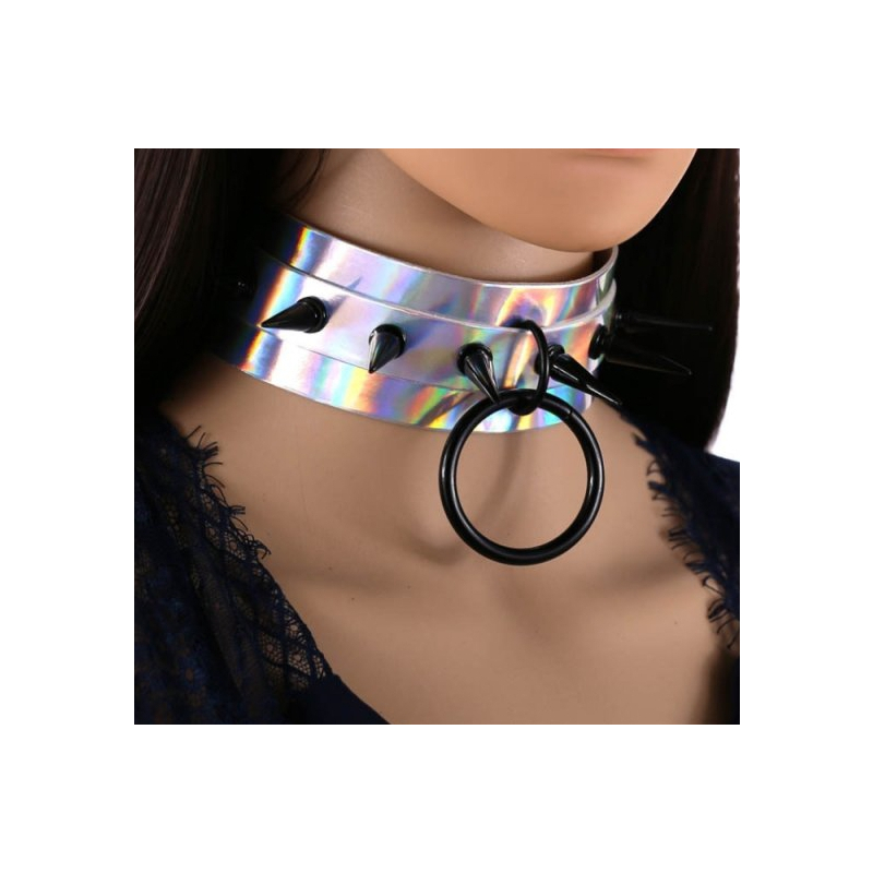 collier a pointes strobo laser argente noir 2