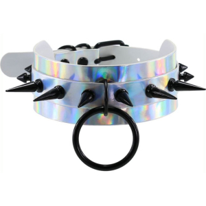 collier a pointes strobo laser argente noir