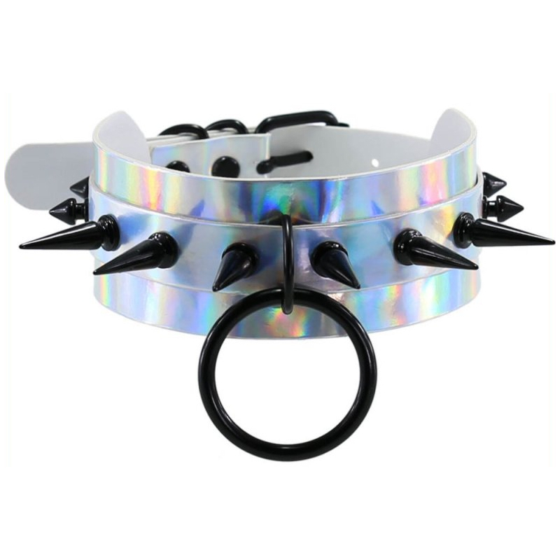 collier a pointes strobo laser argente noir