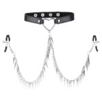 collier avec pince tetons spike heart noir