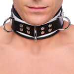 collier en cuir 3 anneaux d blanc noir 1