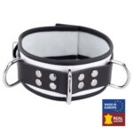 collier en cuir 3 anneaux d blanc noir