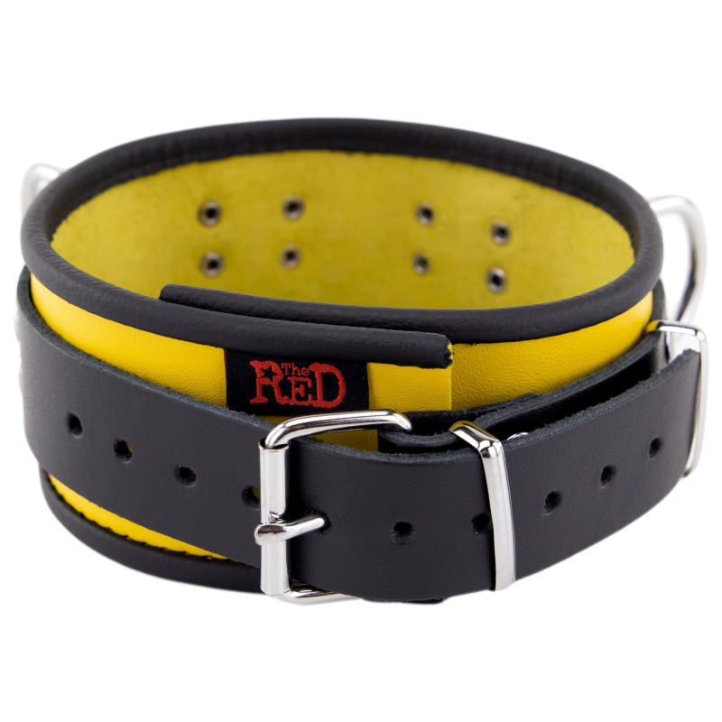 collier en cuir 3 anneaux d jaune noir 3