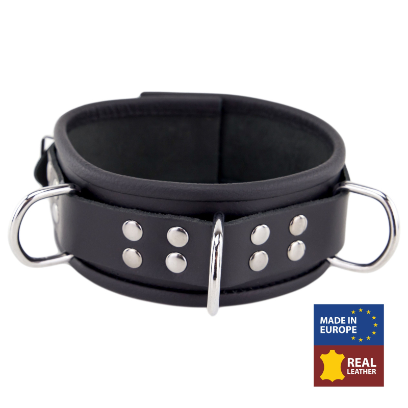 collier en cuir 3 anneaux d noir 1