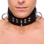 collier en cuir 3 anneaux d noir