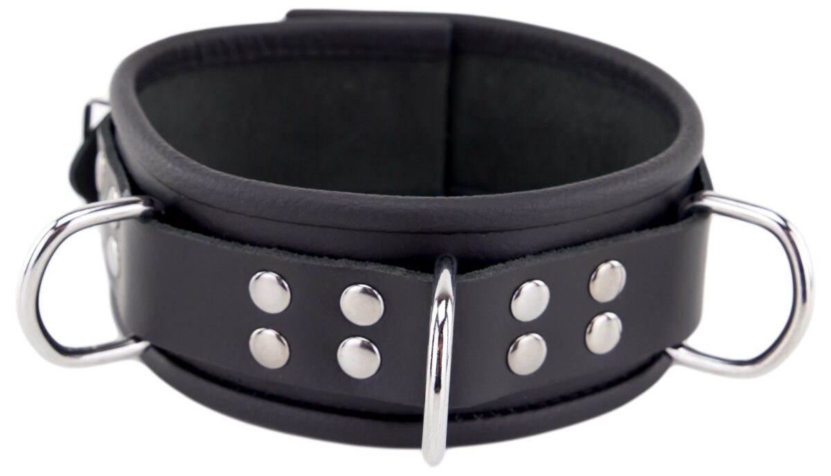 collier en cuir 3 anneaux d noir 6