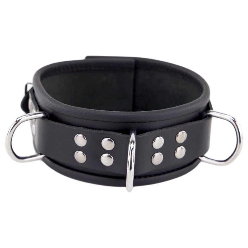 collier en cuir 3 anneaux d noir 6
