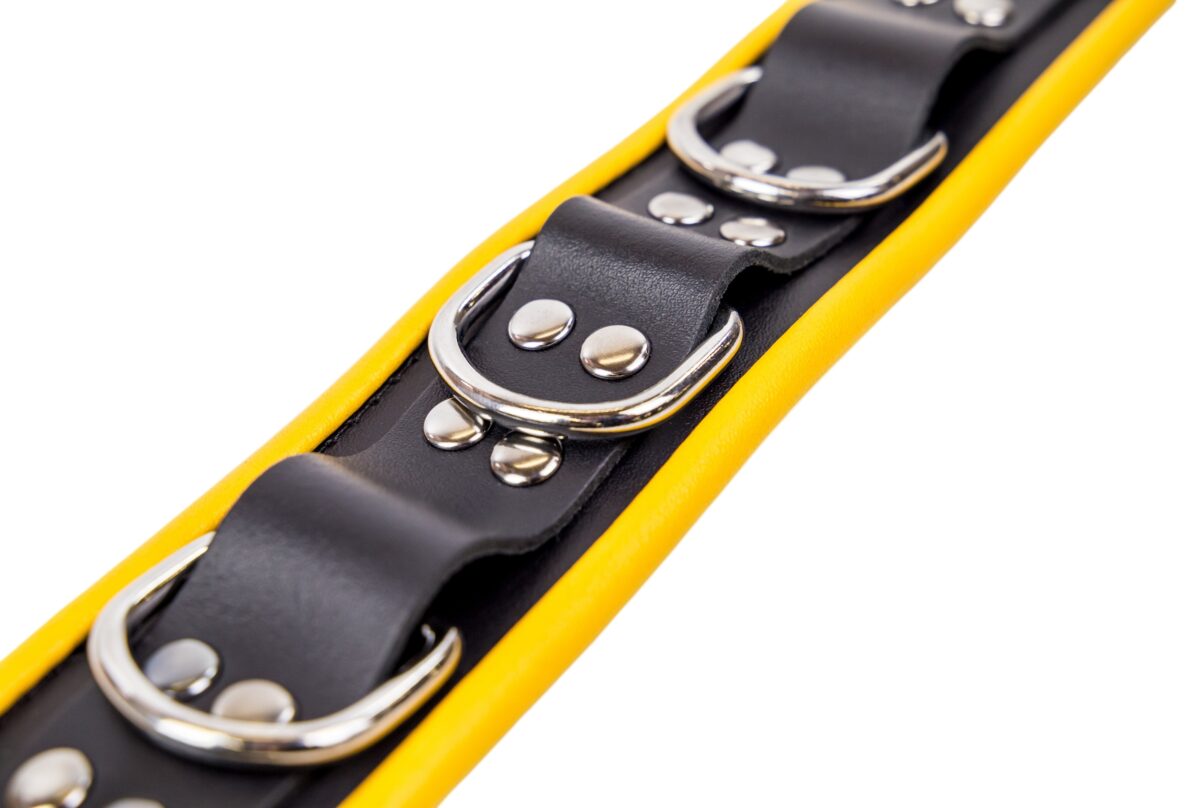 collier en cuir 3 anneaux d noir jaune 2 scaled