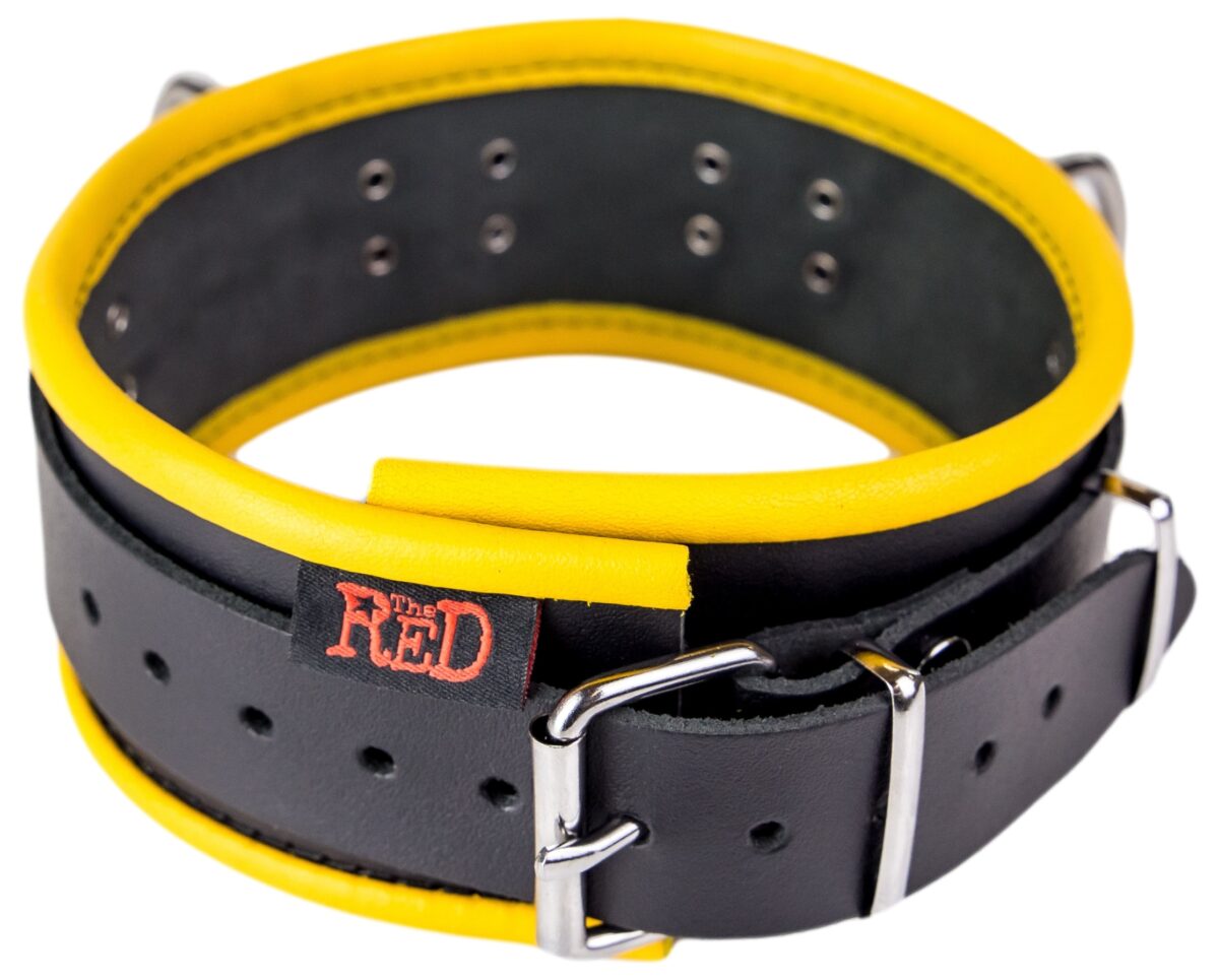 collier en cuir 3 anneaux d noir jaune 4