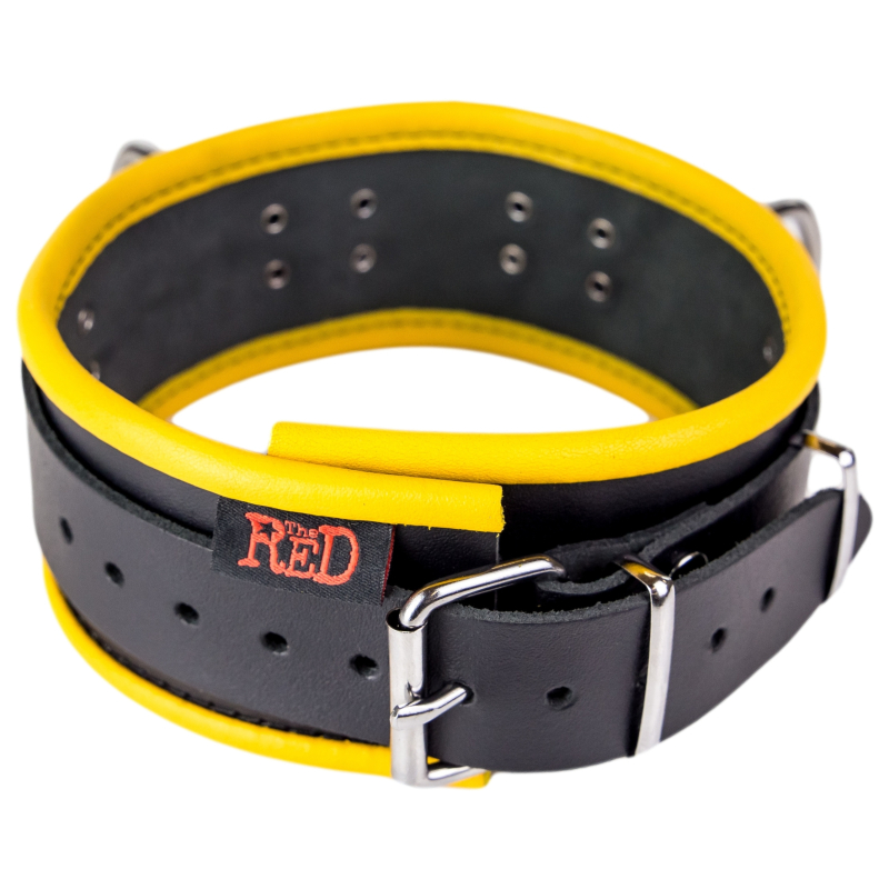 collier en cuir 3 anneaux d noir jaune 4