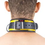 collier en cuir 3 anneaux d noir jaune 5