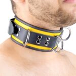 collier en cuir 3 anneaux d noir jaune 6