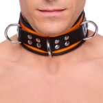 collier en cuir 3 anneaux d orange noir 1