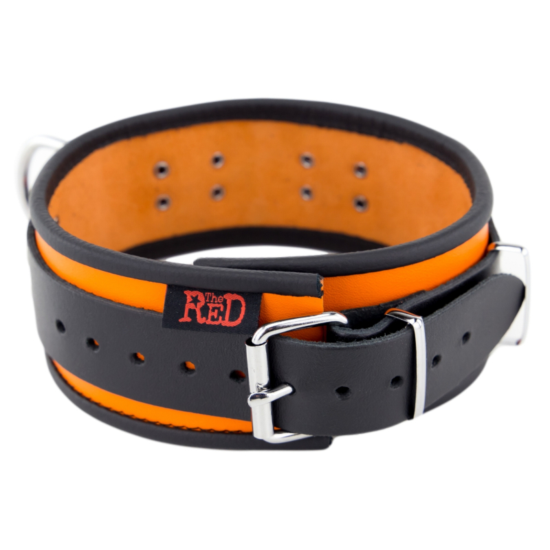 collier en cuir 3 anneaux d orange noir 3