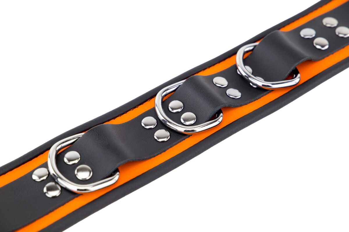 collier en cuir 3 anneaux d orange noir 6 scaled