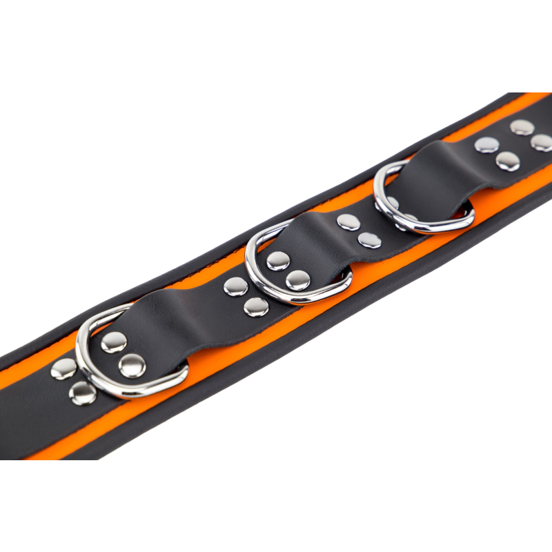 collier en cuir 3 anneaux d orange noir 6 scaled