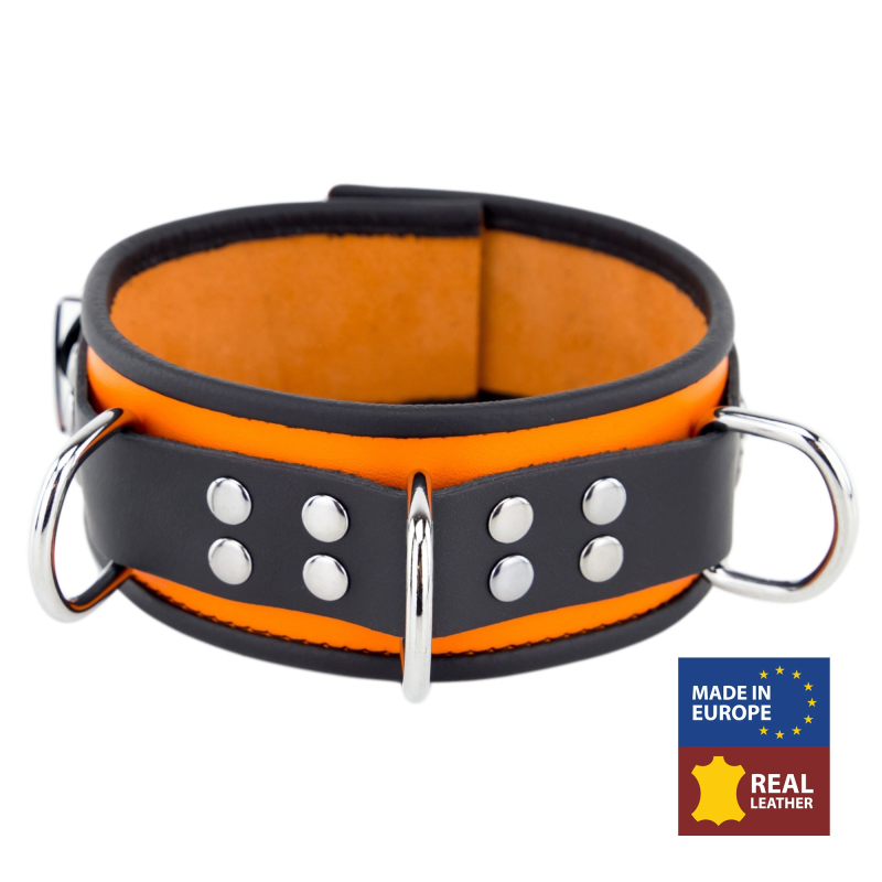 collier en cuir 3 anneaux d orange noir
