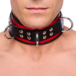 collier en cuir 3 anneaux d rouge noir 1