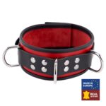 collier en cuir 3 anneaux d rouge noir