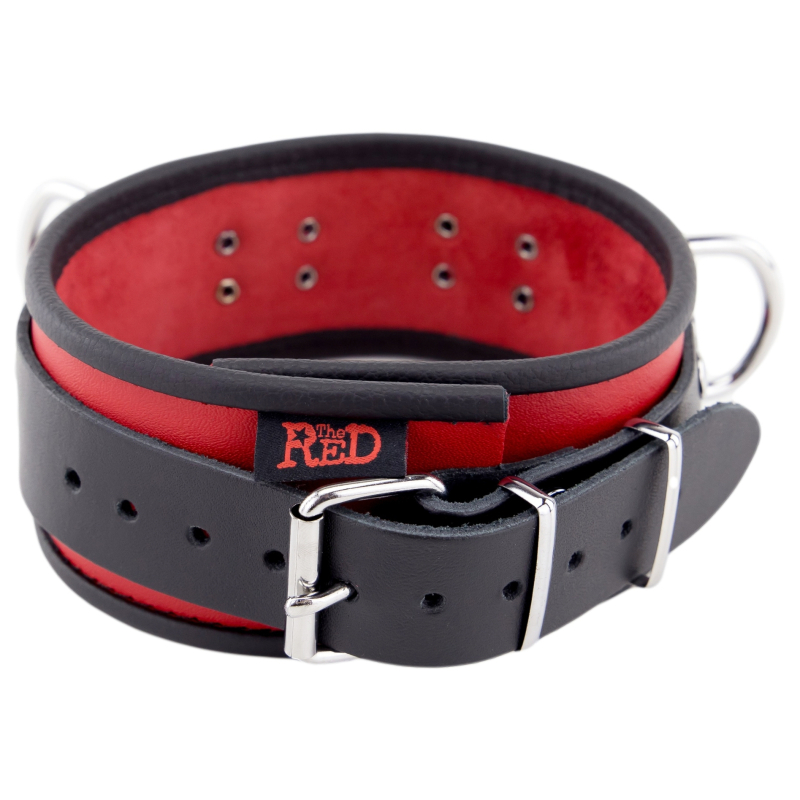 collier en cuir 3 anneaux d rouge noir 3