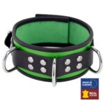 collier en cuir 3 anneaux d vert noir