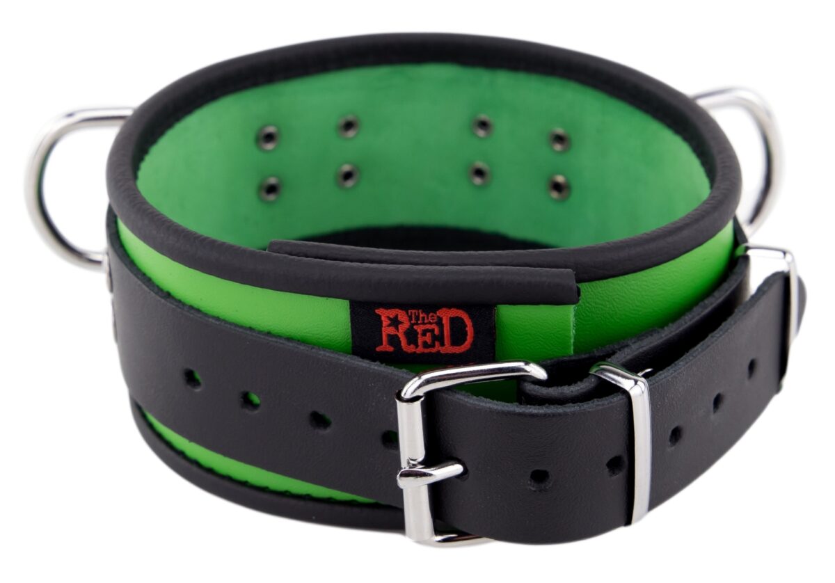 collier en cuir 3 anneaux d vert noir 3