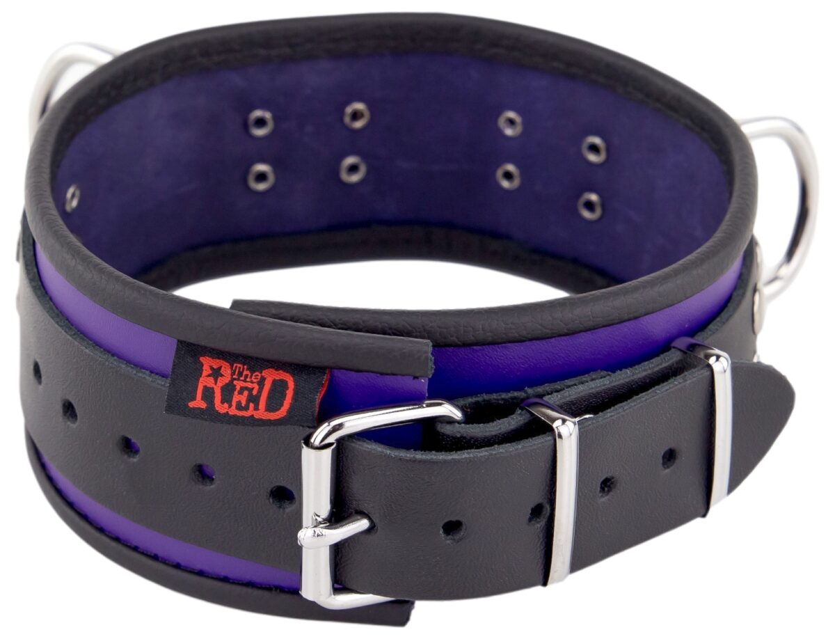 collier en cuir 3 anneaux d violet noir 3