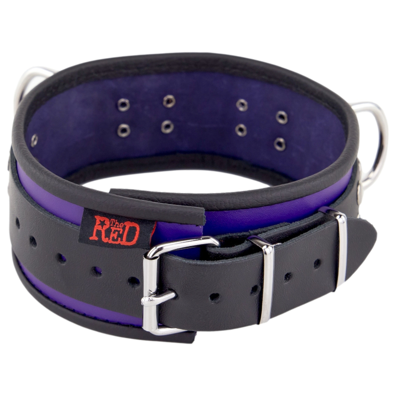 collier en cuir 3 anneaux d violet noir 3