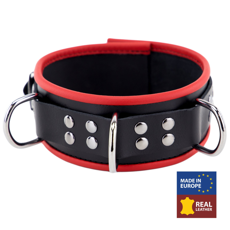 collier en cuir avec 3 anneaux d rouge 1
