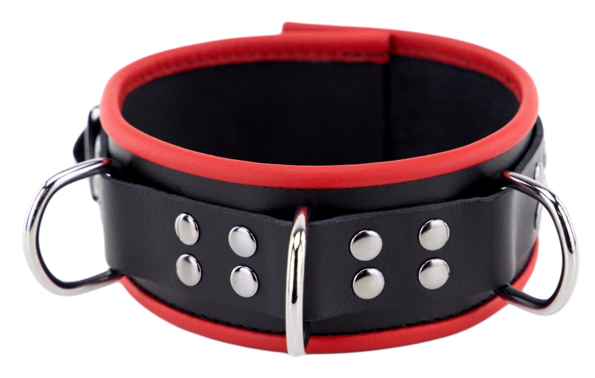 collier en cuir avec 3 anneaux d rouge 3