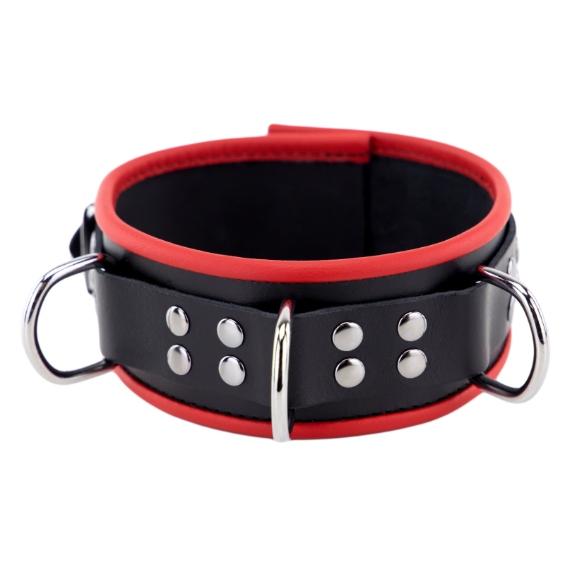 collier en cuir avec 3 anneaux d rouge 3
