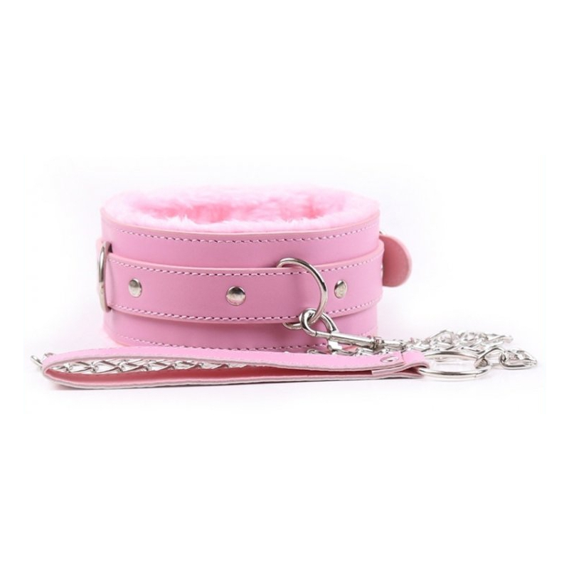 collier et laisse fur rose