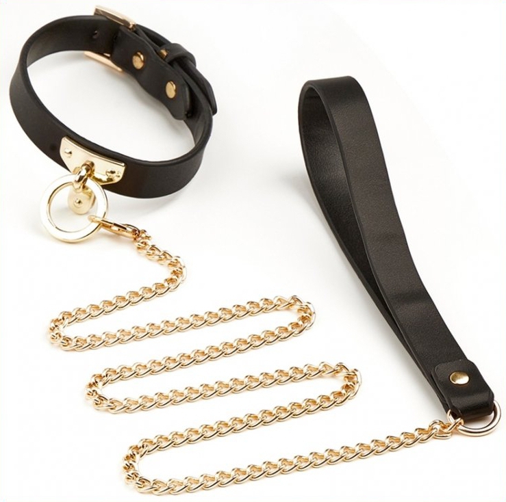 collier et laisse sclave noirs