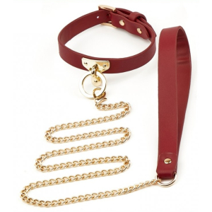 collier et laisse sclave rouge