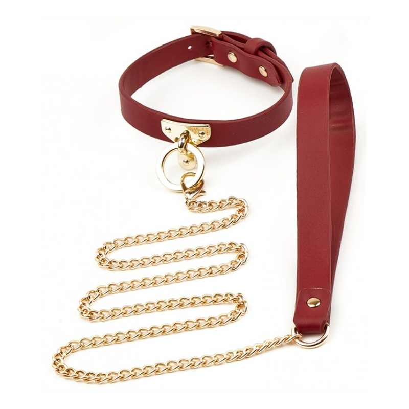 collier et laisse sclave rouge