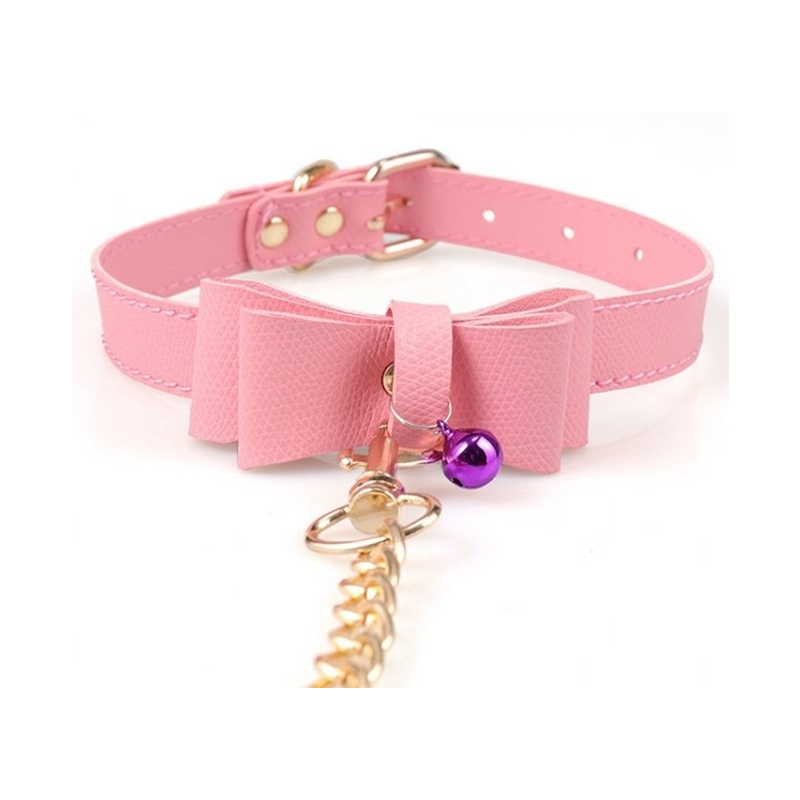 collier laisse bow rose 1