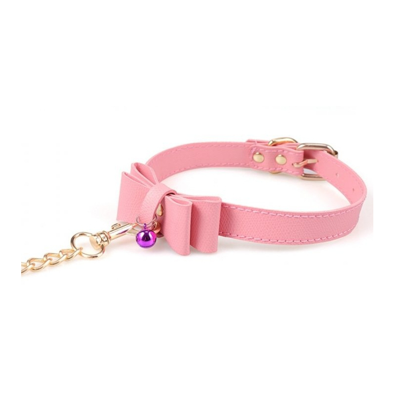 collier laisse bow rose 2