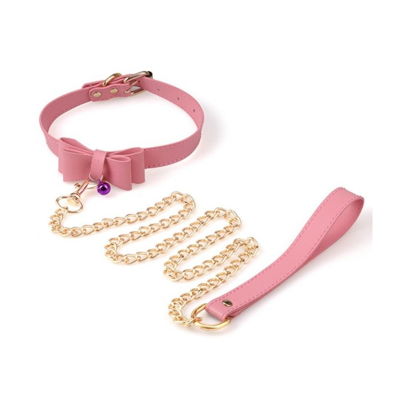 collier laisse bow rose